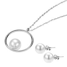 Stately Steel Halo Pearl Necklace and Earrings