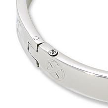 Stately Steel Hugs & Kisses CZ Accent Hinged Bangle Bracelet