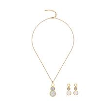 Stately Steel Marble Stacked Circles Pendant-Necklace and Earring Set
