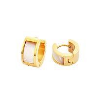 Stately Steel Mother-of-Pearl Huggie Hoop Earrings