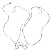 Stately Steel Necklaces and Hoop Earring Jewelry Set