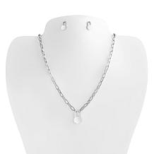 Stately Steel Round Padlock Chain Necklace and Earring Set