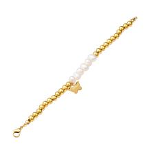 Stately Steel Simulated Pearl Beaded Butterfly Drop 7" Bracelet