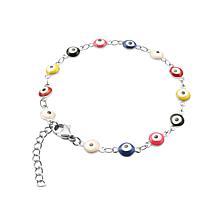 Stately Steel Stainless Steel and Enamel Multi Evil Eye Link Bracelet