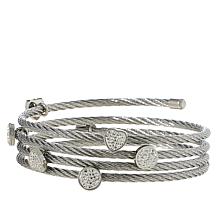 Stately Steel Stainless Steel Crystal-Accented Coil Bracelet