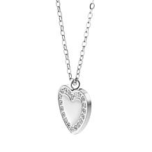 Stately Steel Stainless Steel CZ Border Heart Pendant Necklace
