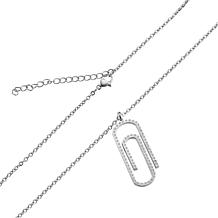 Stately Steel Stainless Steel CZ Paperclip Drop Necklace