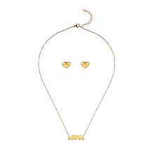 Stately Steel Stainless Steel "MOM" Necklace and Heart Earring Set