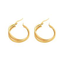 Stately Steel Stainless Steel Overlapping Triple Hoop Earrings