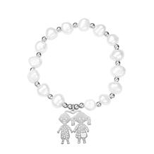 Stately Steel Stainless Steel Simulated Pearl Boy and Girl Bracelet