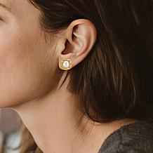 Stately Steel Stainless Steel Simulated Pearl Stud Earrings