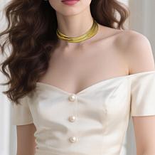 Stately Steel Stainless Steel Triple Snake Chain Choker Necklace