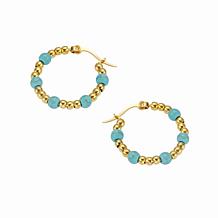Stately Steel Stainless Steel Turquoise Bead Hoop Earrings