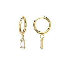 Stately Steel Stone Hoop Dangle Earrings