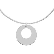 Stately Steel Tapered Circle Pendant with 17" Wire Necklace