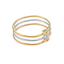 Stately Steel Three Tone Wire Cuff Bangle