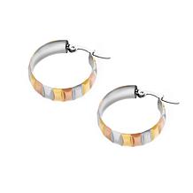 Stately Steel Tri-Color Hugger Hoop Earrings