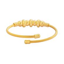Stately Steel Twisted Cable Wire Bead Accent Cuff Bangle