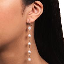 Sterling Silver 6-6.5mm Cultured Freshwater Pearl Chain Earrings