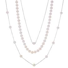 Sterling Silver 7-8mm Cultured Freshwater Pearl Necklace 3-piece Set