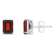 Sterling Silver 8x6mm Emerald-Cut Gemstone Stud Earrings