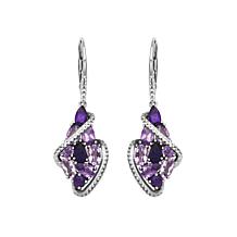 Sterling Silver Amethyst & Created White Sapphire Cluster Earrings