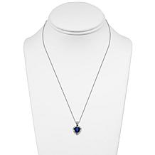 Sterling Silver Created Blue Sapphire and CZ Heart Pendant with Chain