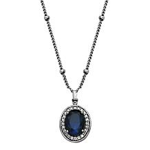 Sterling Silver Created Blue Sapphire and CZ Oval Drop Necklace