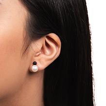 Sterling Silver Cultured Freshwater Pearl and Onyx Earrings