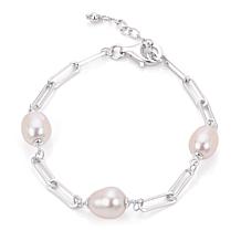 Sterling Silver Cultured Freshwater Pearl Paperclip Chain Bracelet