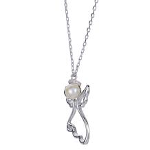 Sterling Silver Cultured Pearl & Created White Sapphire Angel Necklace