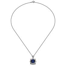 Sterling Silver Cushion-Cut Created Blue Sapphire and CZ Necklace