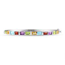 Sterling Silver Diamond and Gemstone Rainbow Bangle Bracelet