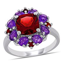 Sterling Silver Garnet and Amethyst Quatrefoil Floral Ring