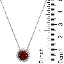 Sterling Silver Garnet and Created White Sapphire Halo Necklace