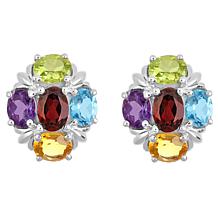 Sterling Silver Multi-Gemstone Oval Cluster Stud Earrings