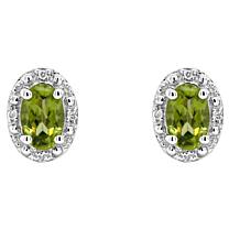 Sterling Silver Oval-Cut Gemstone and Diamond Accent Stud Earrings