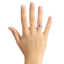 Sterling Silver Oval-Cut Gemstone and White Topaz Ring