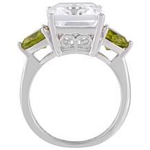 Sterling Silver Quartz and Peridot Emerald-Cut 3-Stone Engagement Ring