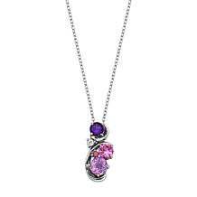 Sterling Silver Rhodolite, Amethyst & Pink Sapphire Pendant with Chain