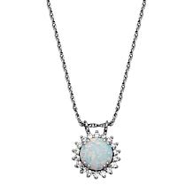 Sterling Silver Round Created Opal and CZ Halo Necklace