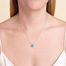 Sterling Silver Swiss Blue Topaz and Created White Sapphire Necklace