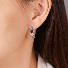 Sterling Silver Tonal Blue Topaz and Created Sapphire Earrings