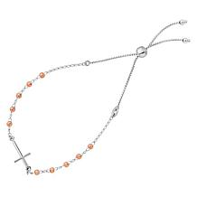 Sterling Silver Two-Tone Polished Cross Adjustable Bolo Bracelet