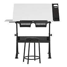 Studio Designs Fusion 2-Piece Black and White Drafting Table Stool Set