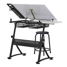 Studio Designs Fusion 2-Piece Black and White Drafting Table Stool Set