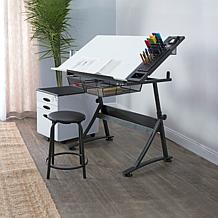 Studio Designs Fusion 2-Piece Black and White Drafting Table Stool Set