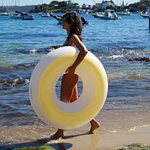 SUNNYLiFE Inflatable Tube Pool Ring Float in Butter Yellow & Cream