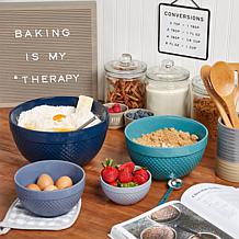 Tabletops Gallery Hobnail 4-Piece Stoneware Mixing Bowl Set - Blues