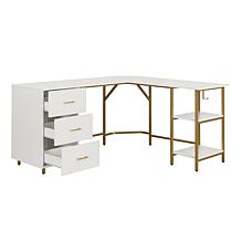 Techni Mobili L-Shape Home Office Desk with Storage, Gold